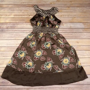 Vestido Lucca Pequeño Calado Cintura Imperio Marrón Floral - Imagen 1 de 6