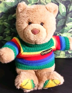 CRAYOLA GUND TEDDY BEAR Plush 9" Stuffed RAINBOW Striped SWEATER - Picture 1 of 21