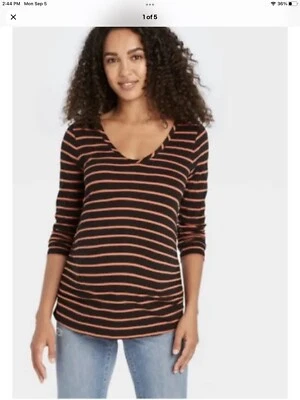 NWT Long Sleeve Scoop Neck Side Shirred Maternity T-Shirt Isabel Black Small - Image 1 of 4