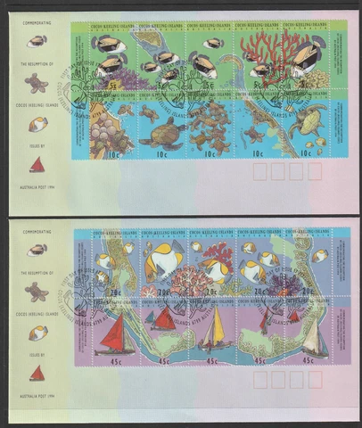 Cocos (Keeling) Islands 1994 : Map of Cocos x 2 First Day Covers. Mint Condition Cover