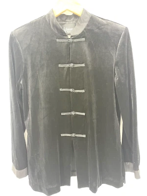 Blusa vintage y2k Whirlaway Frocks para mujer M negra terciopelo cuello mandarín grunge Foto 1 de 4