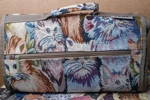 Vintage Jade Cat Lovers Tapestry Travel Fold Up Rolling Tote Collapsible Bag - Picture 1 of 6