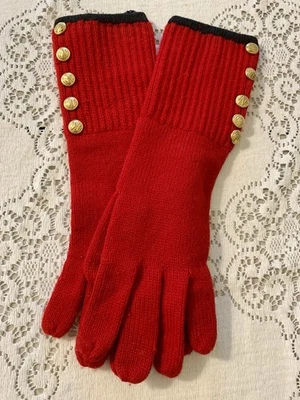 Guantes de iglesia de montar vintage MCM retro tejidos rojos con botones dorados ribete negro Foto 1 de 4
