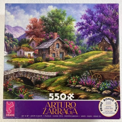 Ceaco Arturo Zarraga Cottage Stone Bridge 550 Pc Jigsaw Puzzle Poster Complete - Image 1 of 4