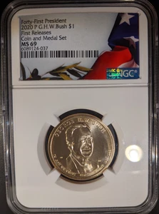 2020-p NGC ms69 George HW Bush Pos A Presidential Dollar Super Low Pop - Picture 1 of 2