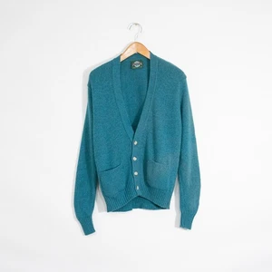 Vintage 90s Jantzen Wool Blend Cardigan Sweater Mens Medium - Teal Aqua Grandpa - Bild 1 von 5