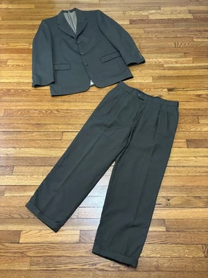 Claiborne 男式西装尺寸 42L 开衫夹克 36x27 正装裤子绿色精纺羊毛 — 第 1/4 张图片