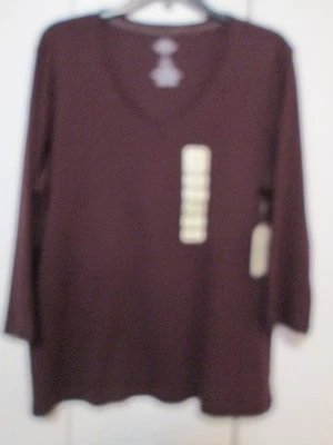 Camiseta St. John's Bay Feminina Decote V Manga 3/4 Macia - Borgonha Ousada - Tamanho GG - Imagem 1 de 4