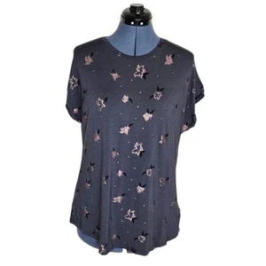 Apt 9 charcoal grey t-shirt with rose gold floral print large - Picture 1 of 8