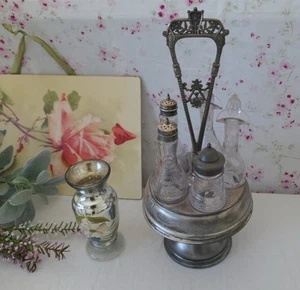 Antique/Vintage Condiment Bottles & Tray! Eastlake SilverPlate/Etched Sun Glass! - Picture 1 of 9