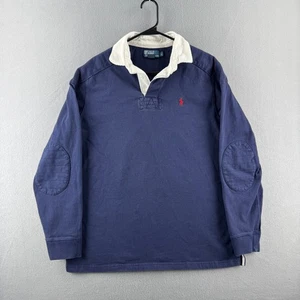 Vintage Polo Ralph Lauren Rugby Shirt Herren Large blau Baumwolle Ellenbogen Patch adrett - Bild 1 von 18