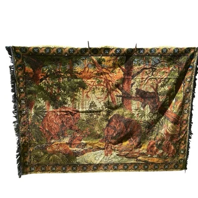 Vintage Bear Tapestry Rug Wall Hanging Cabin Rustic Camp Decor 45 X 63 Colorful - Image 1 of 4