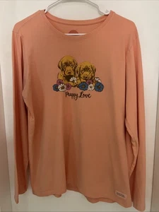 Damen Life Is Good Puppy Love Langarm T-Shirt Gr. L Orange Baumwolle - Bild 1 von 6