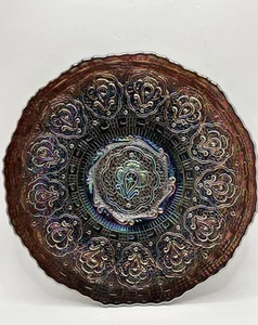 VTG Fenton Persian Medallion Amethyst Carnival Glass Round Footed Plate 9.25” - Picture 1 of 7