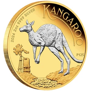 2024 P Australian Kangaroo 2oz Silver Proof Reverse Gilded $2 Coin - Picture 1 of 4