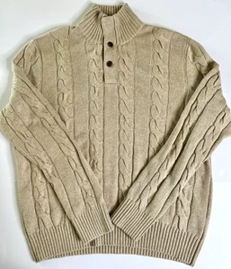 Polo Ralph Lauren Silk Cashmere Sweater Mens L Suede Trim Mock Neck Beige EUC - Picture 1 of 11