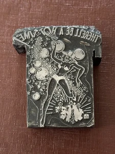 Vtg Metal Printing Block ‘There’ll Be a Hot Time’ 3"x 3.5" Lady Racy Spicy Party - Picture 1 of 3