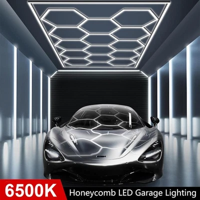 6500K LED Hexagon Garage Honeycomb Lights With Border Car Detailing Workshop Gym - Image 1 of 4