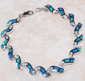 Australisches Opal Inlay & Topas 925 Sterling Silber Tennis Armband Schmuck OB10 - Bild 1 von 2