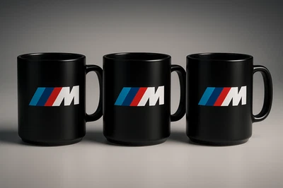 3x BMW M Logo Tasse Kaffebecher Kaffeetasse 300ml Schwarz 3Set ANGEBOT ABVERKAUF - Bild 1 von 3