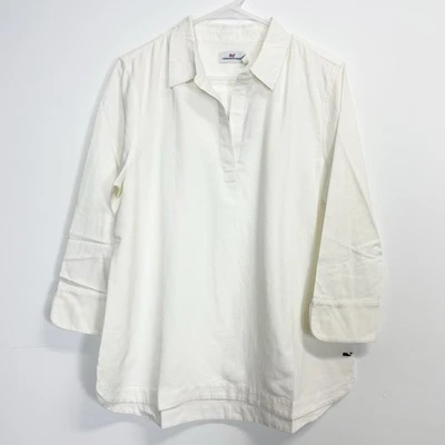 Camisa túnica Vineyard Vines para mujer mediana Lucaya marfil lino mezcla algodón nueva con etiquetas Foto 1 de 4