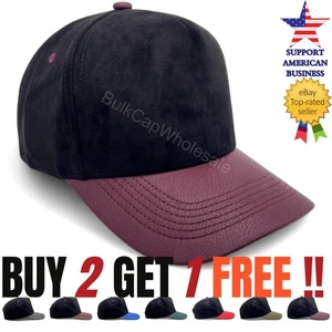 Gorra de béisbol para hombre Snapback tamaño ajustable gamuza sombrero cuero visera color liso - Imagen 1 de 18