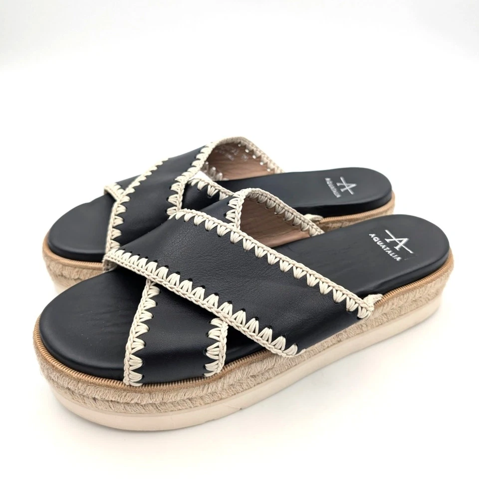 Sandalia Aquatalia Sylvie Plataforma Alpargata Deslizable Mujer Negra Talla US9 EU40 Foto 1 de 4