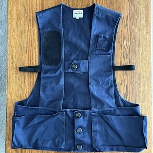 Vintage Duxbak Hunting Vest Mens Size XL Leather Pad Front/Back Pockets Navy - Picture 1 of 10