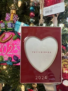 Pottery Barn 2024 Red Heart Rectangle Frame Ornament Christmas NWT - Picture 1 of 4