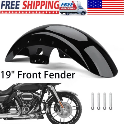 19" Vivid Black Front Fender For Harley Street Road Glide Custom Baggers 14-24 - Imagem 1 de 4