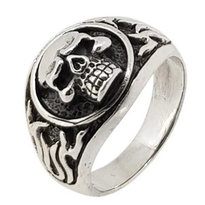 Chunky 925 Sterling Silver Band, Chunky Biker Skull Polished Ring size R T W Y Z - Picture 1 of 4
