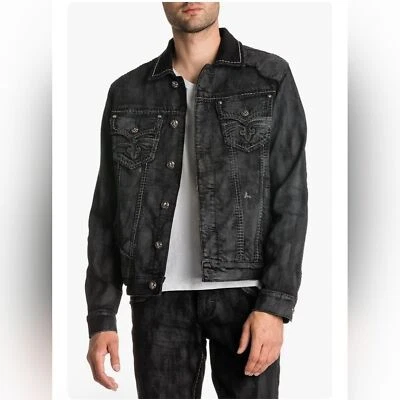 Rock Revival Marble Grey Mens Denim Jean Jacket Doheny  2XL Washed - Image 1 of 4