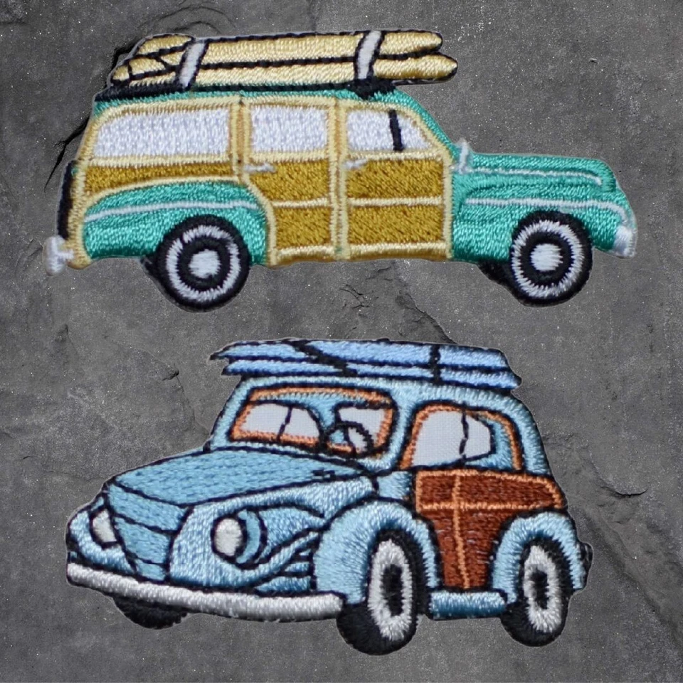 Woodie Car Patch Set- Surfing, Surfboards, California, Station Wagon(Iron On) - Image 1 of 1