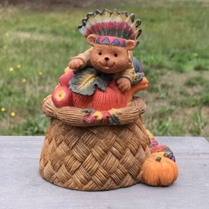 Home Interiors Thanksgiving Bear on Basket Trinket Box - Picture 1 of 15