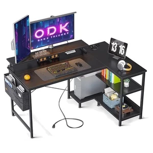 L-Form Gaming Schreibtisch Holzmetall 120x80cm mit USB Steckdose Stauraum - Bild 1 von 10