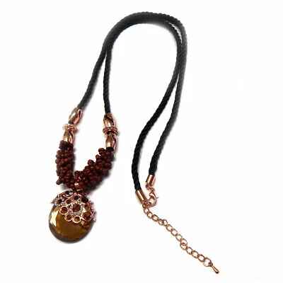 Collar Estilo Vintage Colgante Redondo Cristales Cuentas Color Bronce Foto 1 de 4