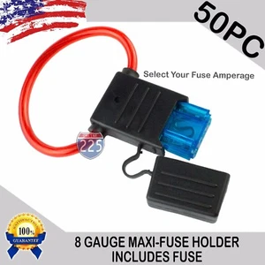 50 Pack 8 Gauge APX MAXI Inline Blade Fuse Holder w/ Waterproof Cap + 30A - 120A - Picture 1 of 7