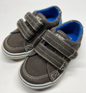 Sperry Halyard Sneakers Kids 5.5 Gray White Adjustable Strap Shoes