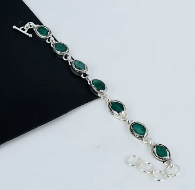 Beautiful Emerald Gemstone Electroformed Bracelet 925 Sterling Silver Jewelry - Image 1 of 4