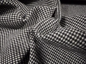 Plastic Backed Wool Blend Mouflon Fabric, Per Metre- Puppytooth - Black & White - Picture 1 of 3