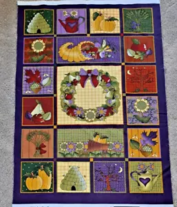 Autumn Splendor FABRIC PANEL QUILTING SQUARES Pre-Printed Panel 24” X 35” - Picture 1 of 6