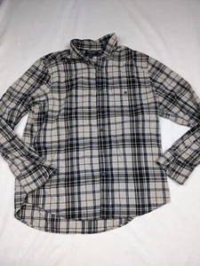American Eagle Slim Fit Mens XL Button Down Shirt Beige Black Plaid Flannel - Picture 1 of 8