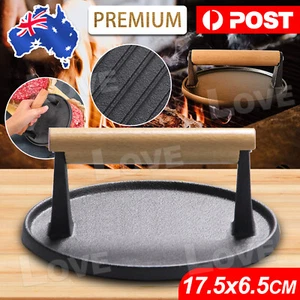Grill Steak Press Flat BBQ Bacon Hamburger Meat Patty Cast Iron Heavy Weight - Picture 1 of 9