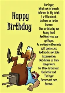 Feliz cumpleaños adulto humorístico divertido cumpleaños tarjeta A5 bebedores de cerveza oración - Imagen 1 de 2