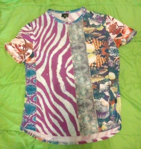Cavalli Logo Pink Zebra Stripe Seashells Bling Shirt 54 Euro /M USA 40* Chest - Picture 1 of 5
