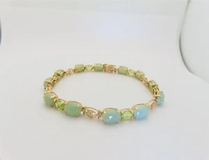 14k Jade Bracelet Womens Solid Gold Peridot Chinese Vintage August Size 7.5 B148 - Picture 1 of 10