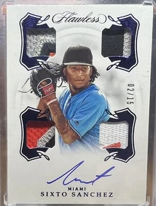 2020 Panini einwandfrei Quad blau Patch Auto #QPS-SS Sixto Sanchez #/15 Marlins - Bild 1 von 2