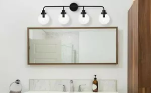 Wall Sconce Glass Shades Vanity Bedroom Bathroom Black 4 Light Fixture 37" - Picture 1 of 9