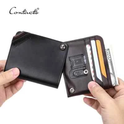 Genuine Leather Minimalist Wallets For Men Slim Mens Wallet SD SIM Card Holder - Image 1 of 4
