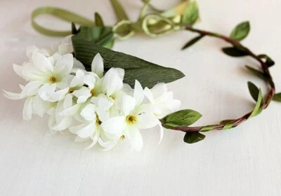 Elfenbein Brautkrone, Woodland Stirnband, Boho Blume Krone, Blumenhalo  - Imagem 1 de 4